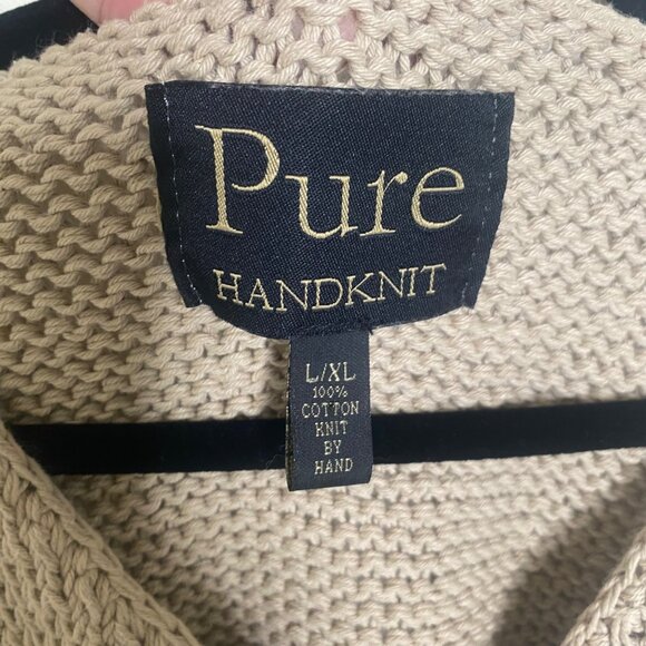 Pure Handknit Knit Chunky Cardigan Sweater Womens L/XL Beige Brown Thick Cotton - Picture 2 of 6